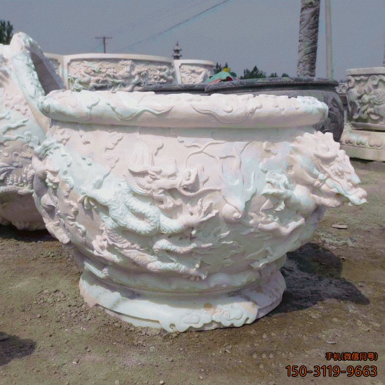 精品魚(yú)缸九龍壁浮雕石雕盆