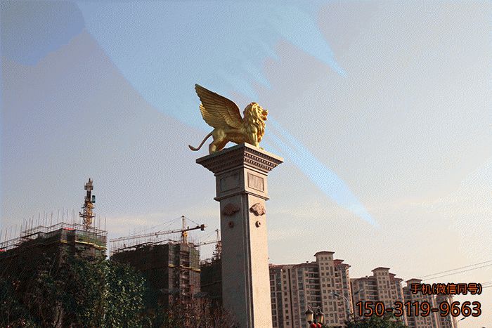 銅雕飛獅景觀_城市廣場標(biāo)志性動物景觀雕塑
