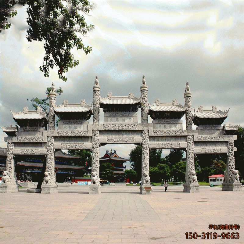 石門(mén)樓牌樓_五間六柱街道路口標(biāo)志建筑雕塑
