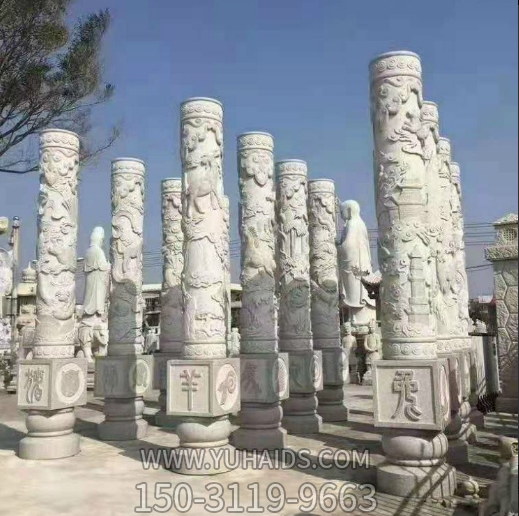 十二生肖石柱子，城市園林文化柱雕塑