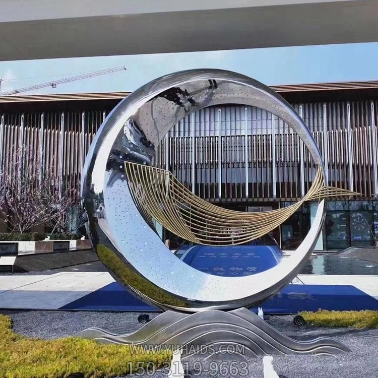 大型不銹鋼鏤空圓環(huán)雕塑 城市別墅酒店大月亮設(shè)計(jì)擺件