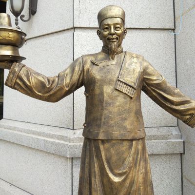 火鍋店攬客小二銅雕，飯店門口攬客人物塑像