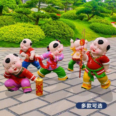 玻璃鋼彩繪福娃，中國(guó)傳統(tǒng)喜慶娃娃雕塑