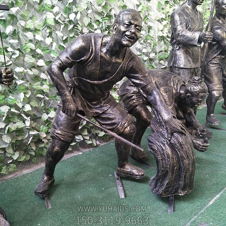 玻璃鋼仿銅色割稻子、插秧等干貨農(nóng)民塑像雕塑