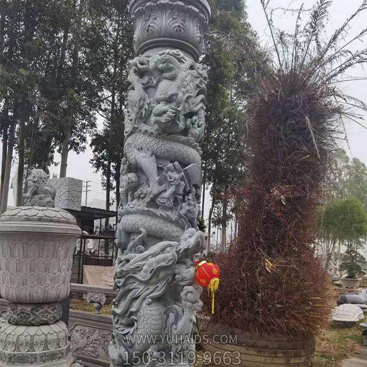 盤(pán)龍柱，青石石雕龍柱子雕塑