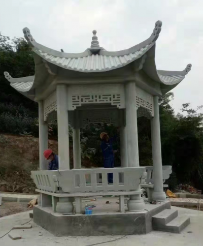 六角涼亭，大理石石雕亭子