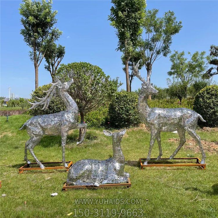 不銹鋼鹿，網(wǎng)格鹿雕塑