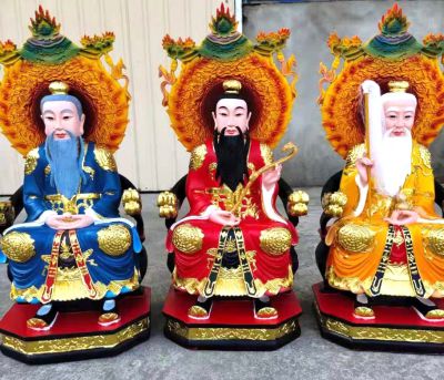 太上老君、上清靈寶天尊、三清道祖玻璃鋼彩繪神佛三清祖師雕塑