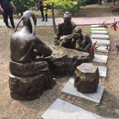 下棋，公園情景銅雕