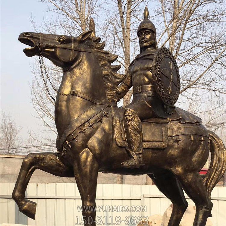 西方古代的騎馬士兵銅雕，手持盾牌騎馬身上的西方戰(zhàn)士雕塑
