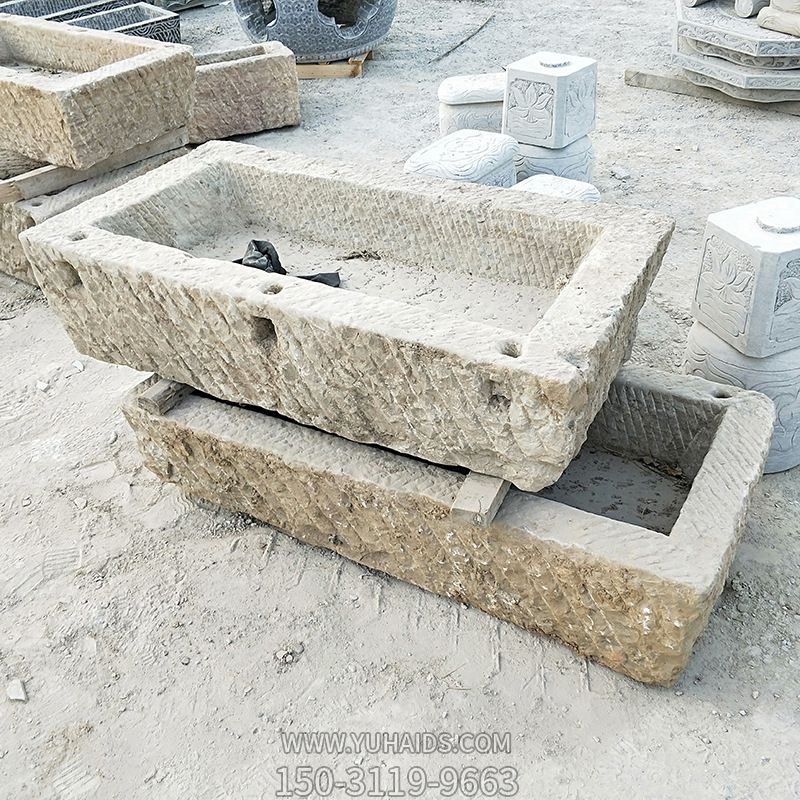 石雕仿古老石槽流水景 小品景觀魚(yú)缸擺件雕刻雕塑