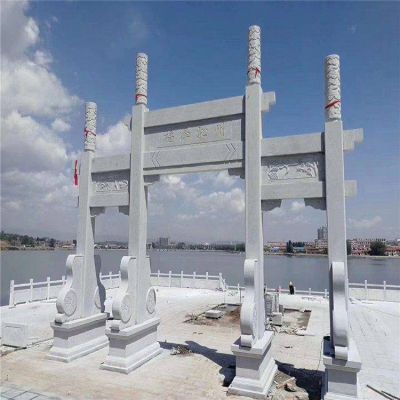 戶(hù)外大型景區(qū)大理石三門(mén)牌坊雕塑

