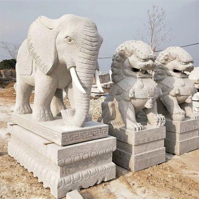 石雕大象、石雕獅子，漢白玉傳統(tǒng)雕塑定制加工