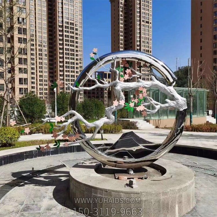 古風(fēng)梅花創(chuàng)意不銹鋼景觀雕塑，古意盎然的水景裝飾