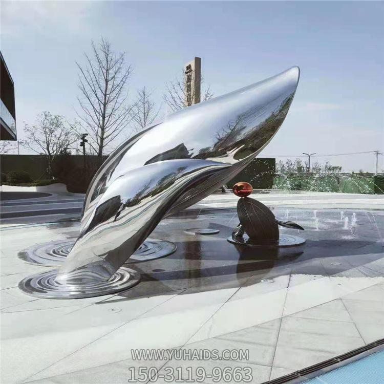 園林廣場(chǎng)噴泉水景不銹鋼鏡面鯨魚擺件雕塑