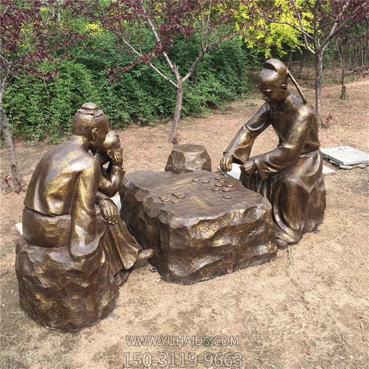 下棋，民俗生活人物玻璃鋼場景雕塑