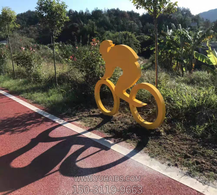 鐵藝剪影人物，騎行人物，騎自行車(chē)的抽象人物雕塑