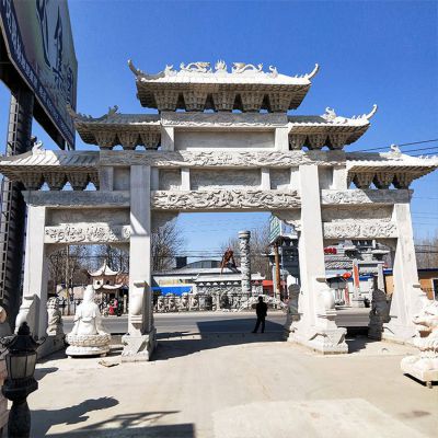 石雕牌坊，大型三間四柱漢白玉石雕牌樓