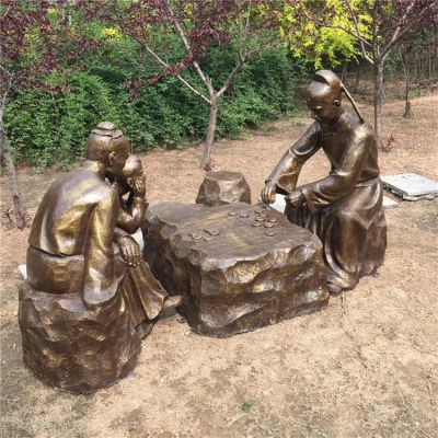下棋，民俗生活人物玻璃鋼場(chǎng)景雕塑