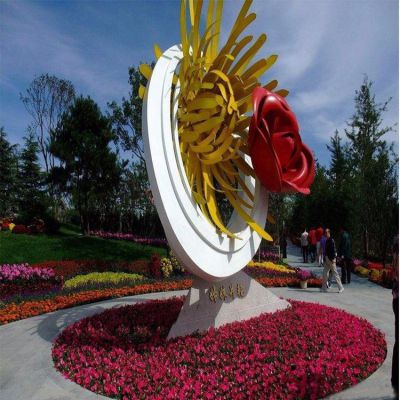 姊妹并艷，不銹鋼創(chuàng)意玫瑰花、菊花景觀雕塑