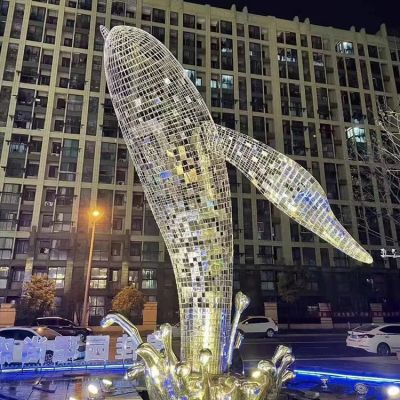 不銹鋼鯨魚(yú)，大型鐵藝鏤空網(wǎng)格鯨魚(yú)水景裝飾景觀