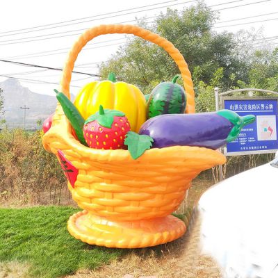 玻璃鋼花籃果籃，豐收年大型果盤景觀雕塑