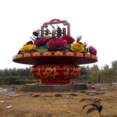 公園廣場大型玻璃鋼景觀花籃，慶典大花籃