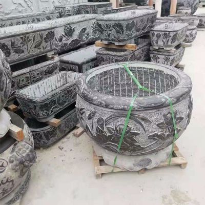 老石槽，黑色大理石石雕水缸水盆
