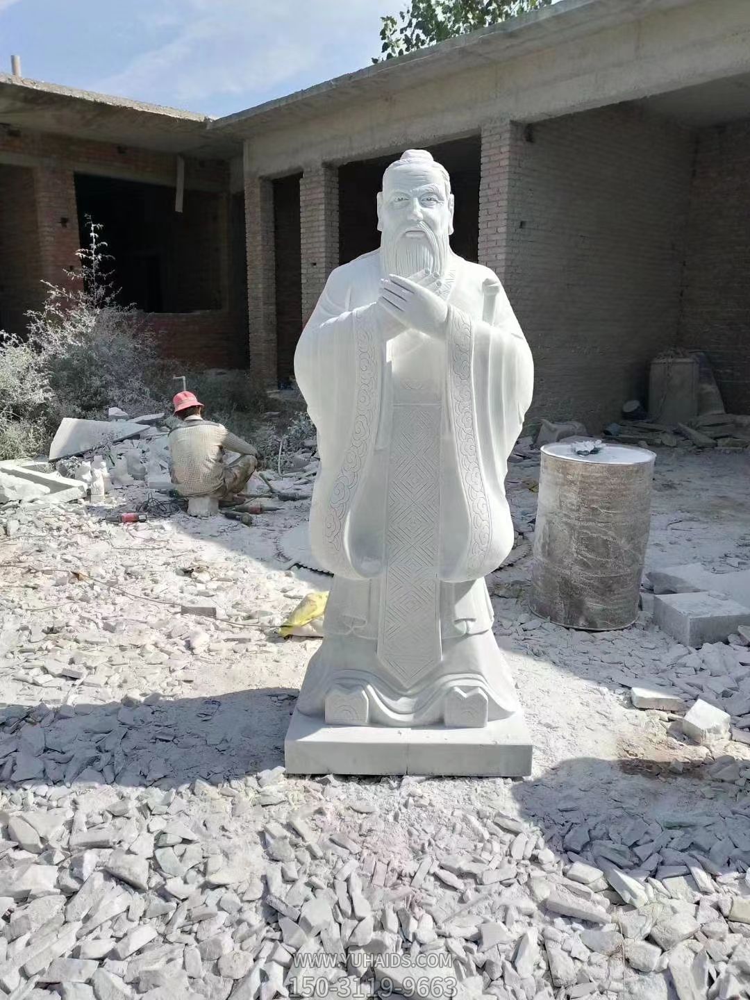 漢白玉孔子，中國古代著名教育家思想家孔子石雕像雕塑
