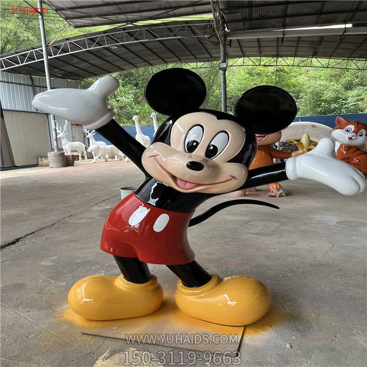米老鼠玻璃鋼卡通人物雕塑，幼兒園游樂(lè)園動(dòng)漫人物擺件