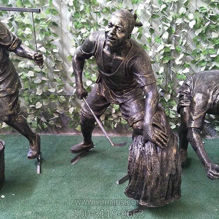 割稻子，玻璃鋼仿銅農(nóng)耕人物雕塑