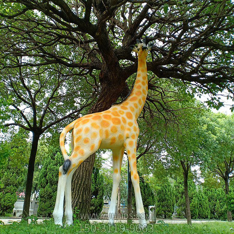 玻璃鋼仿真長(zhǎng)頸鹿，公園園林草坪動(dòng)物景觀雕塑