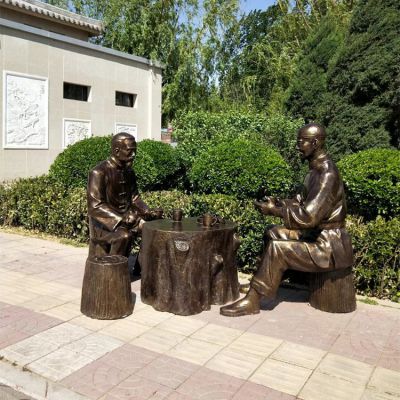 喝茶，玻璃鋼仿銅場景人物雕塑
