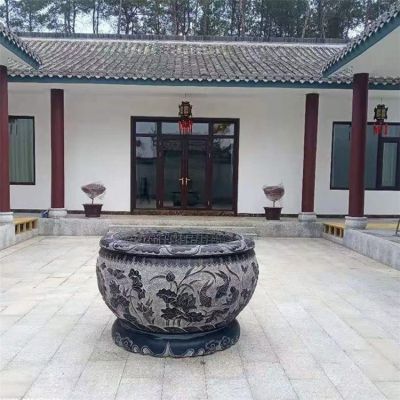 青石荷花魚(yú)缸庭院養(yǎng)魚(yú)石盆仿古水池