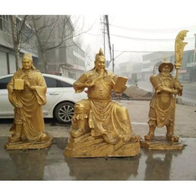 寺廟景區(qū)大型鑄銅噴金漆關(guān)公、周倉和關(guān)平