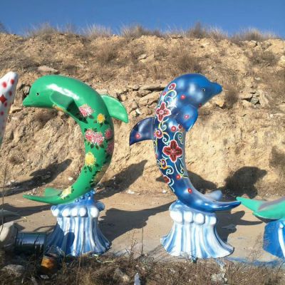 玻璃鋼海豚，彩繪海洋動物雕塑