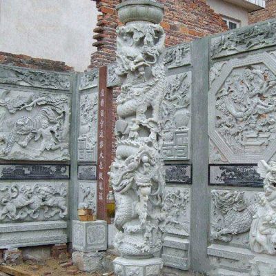 古建高浮雕壁畫，盤龍柱