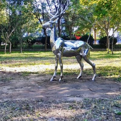 不銹鋼鏡面鹿，園林梅花鹿動物擺件