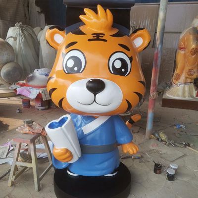 卡通老虎，玻璃鋼老虎雕塑擺件