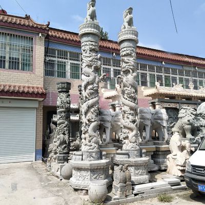 盤龍柱，花崗巖高浮雕龍柱子