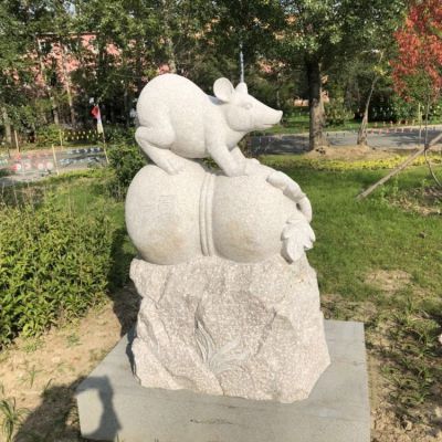 老鼠，十二生肖動(dòng)物石雕擺件