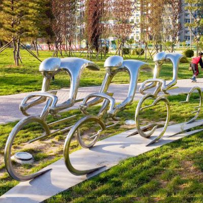 不銹鋼抽象騎行人物雕塑，公園園林體育運動主題雕塑