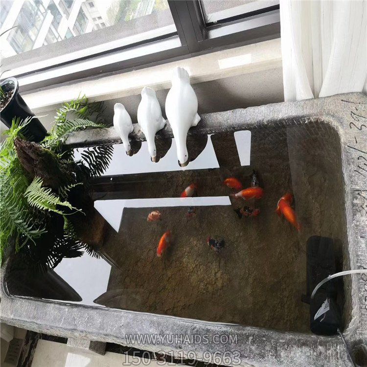 青石雕刻老石槽養(yǎng)魚庭院陽(yáng)臺(tái)擺放水池雕塑