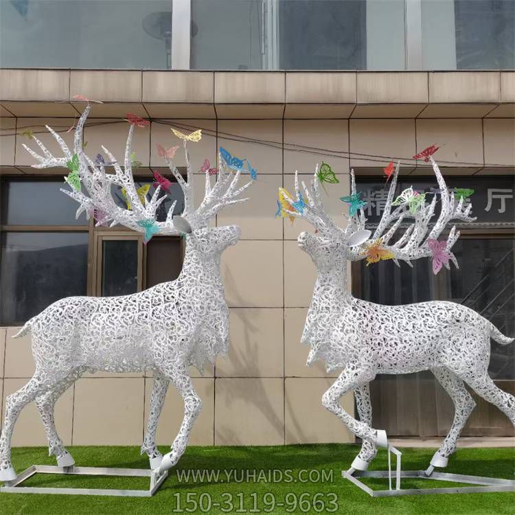 不銹鋼戶(hù)外園林景觀抽象動(dòng)物梅花鹿雕塑