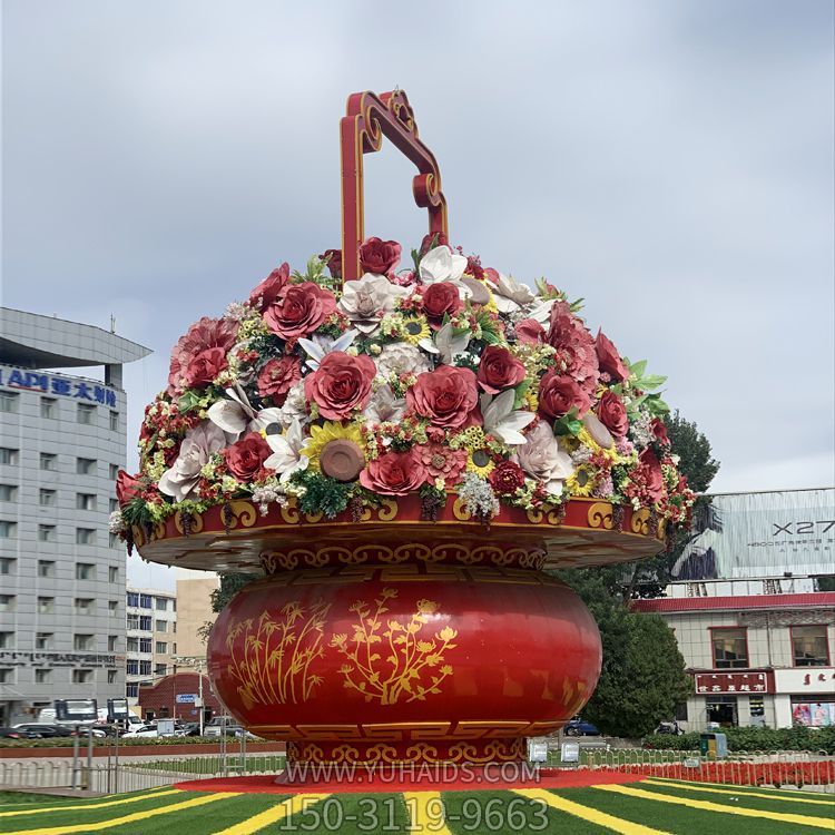 玻璃鋼彩繪國慶花卉戶外廣場(chǎng)大型花籃雕塑 玻璃鋼彩繪國慶花卉戶外廣場(chǎng)大型花籃雕塑