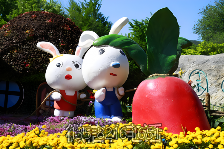 花園廣場(chǎng)玻璃鋼卡通拔蘿卜的兔子景觀雕塑