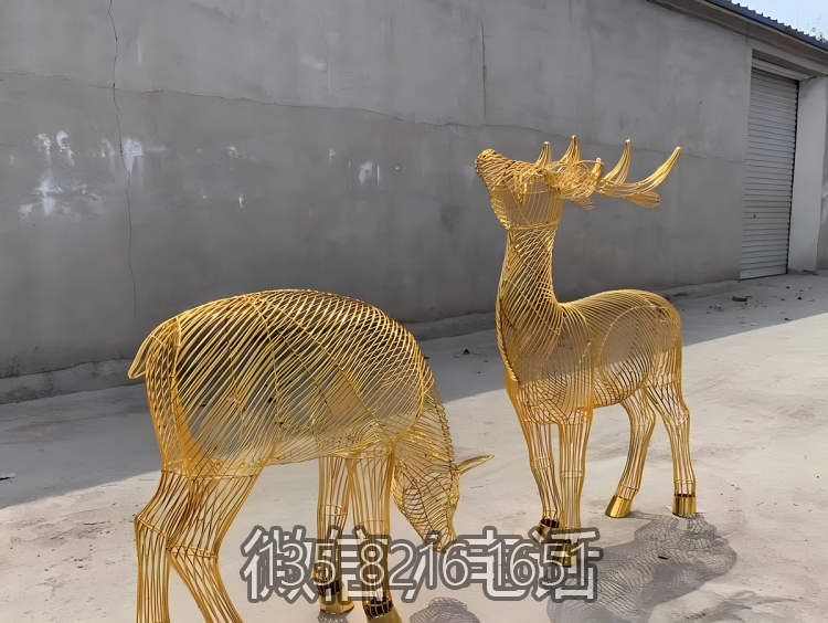 花園景觀裝飾不銹鋼金屬鏤空抽象編織梅花鹿雕塑