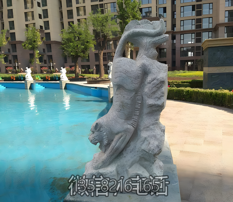 園林戶外創(chuàng)意青石石雕動(dòng)物擺件水景池塘裝飾老虎雕塑