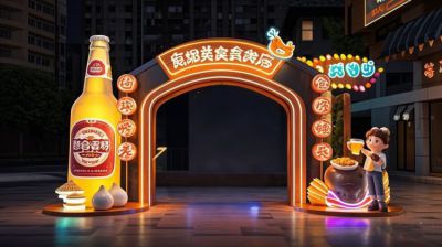 玻璃鋼美食街發(fā)光門(mén)頭造型雕塑