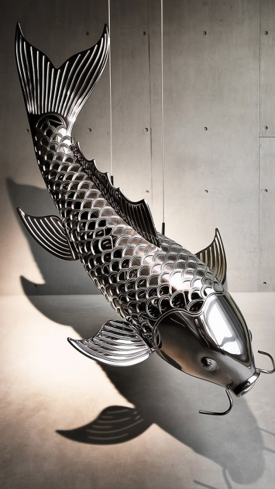 鏡面不銹鋼仿真鯉魚(yú)雕塑